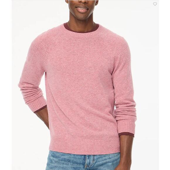 J.Crew Cotton Seed Stitch Crewneck Sweater Mens S Pink Pullover Rib Trim Stretch - Picture 1 of 6